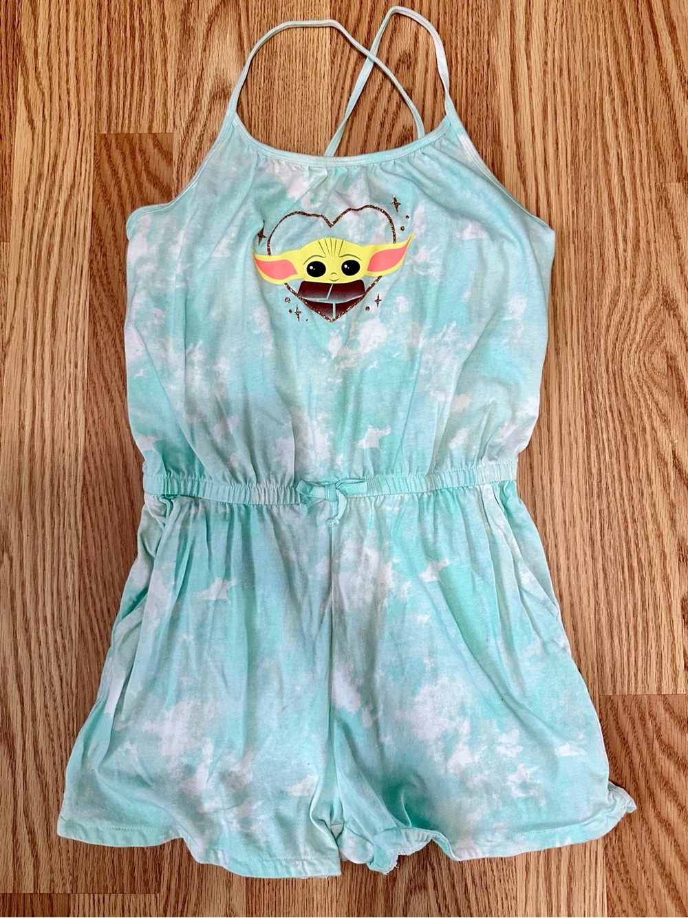 Kids Aqua Tie-Dye Romper with Character Heart